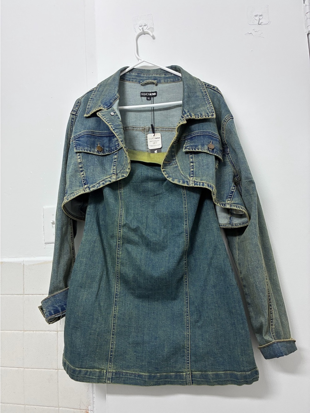 Fashion Nova Blue Denim Jacket Dress with Cropped Jacket Overlay